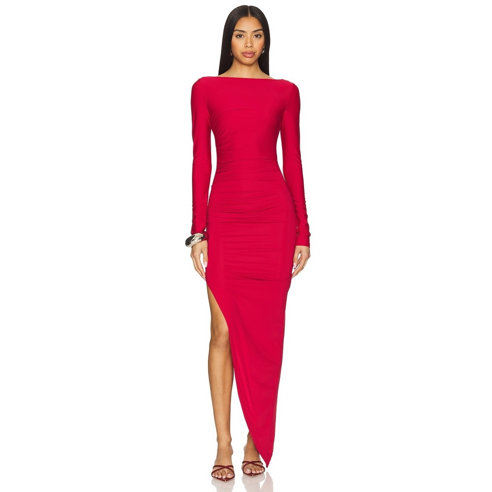 Superdown Milly Ruched Asymmetric Maxi Dress Dark Red NWT XS